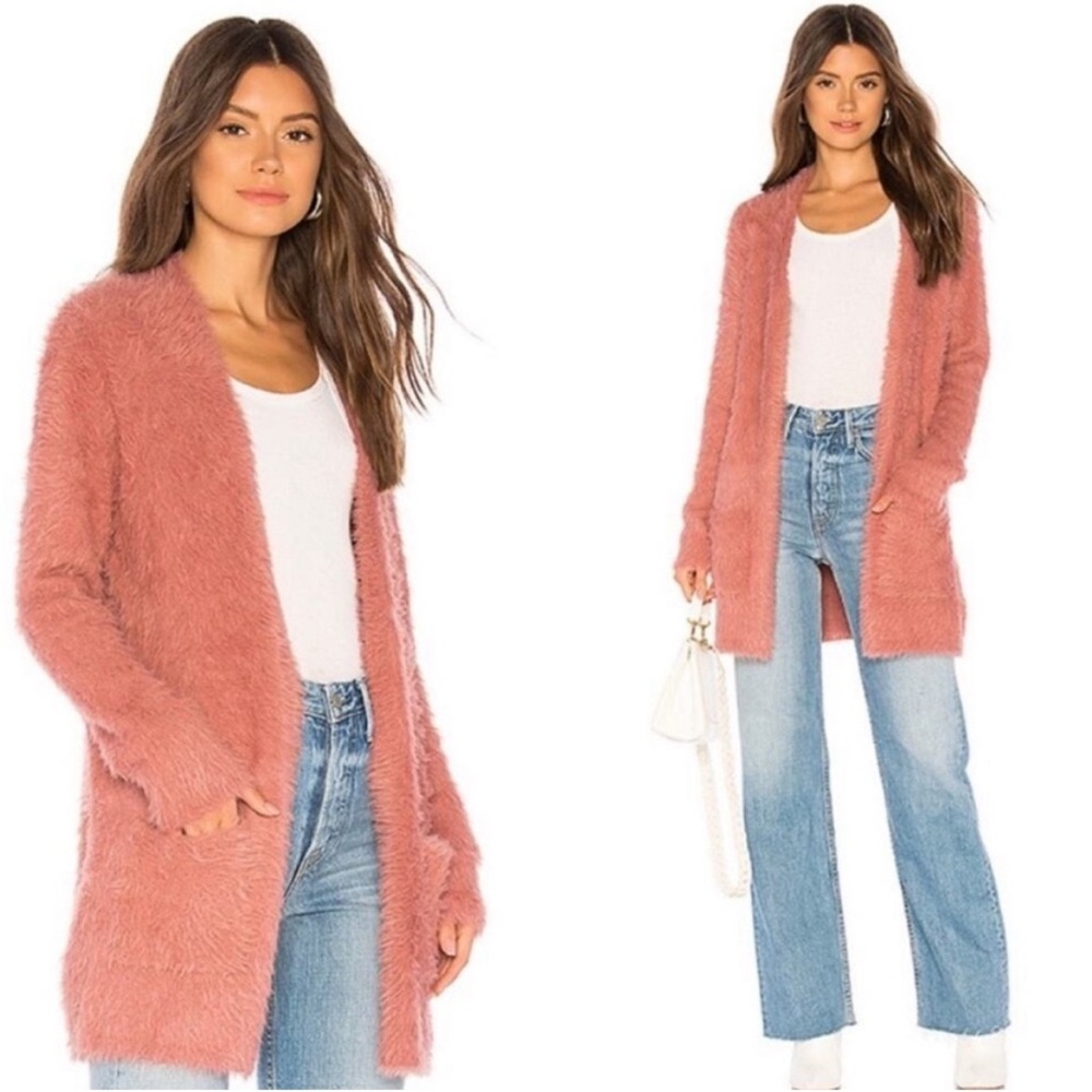 Free People Faux Fur Cardigan - Dusty Pink